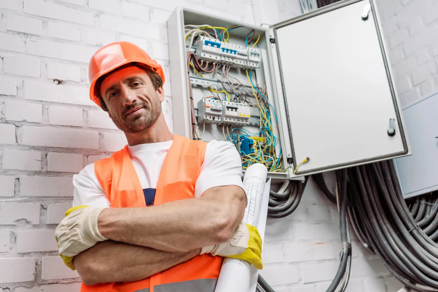 Électricien devant un tableau électrique ouvert lors d'une rénovation en Île-de-France